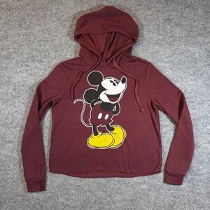 Disney Mickey Mouse Hoodie Women's M Super Soft Fleece Cropped Oversized